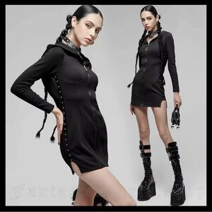 Punk Rave Full Zip Dress with Hood NWT